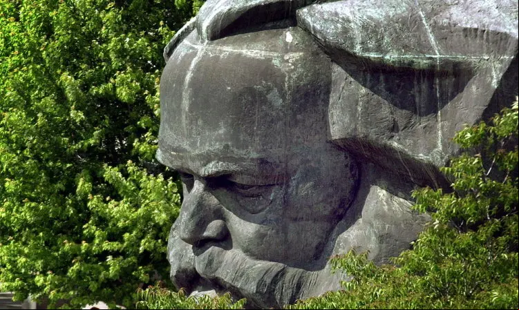 The Karl-Marx-Monument in Chemnitz, , a monumental bust of German philosopher Karl Marx photographed on June 4, 2002. The bronze sculpture by Russian artist Lew Kerbel from 1971 is said to be the biggest portrait bust in the world. German philosopher Karl Marx was born 1818 and wrote the Communist Manifest. Under the communist rulers in former East-, the city of Chemnitz was named Karl-Marx-City from 1953 to 1990. (AP Photo/ddp/Uwe Meinhold)