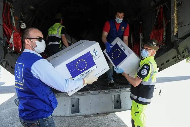 A Military airplane from Bucharest, Romania arrives in Milan, Italy bringing in protective masks, part of Operation RescEU in the context of the COVID-19 pandemic on April 25, 2020