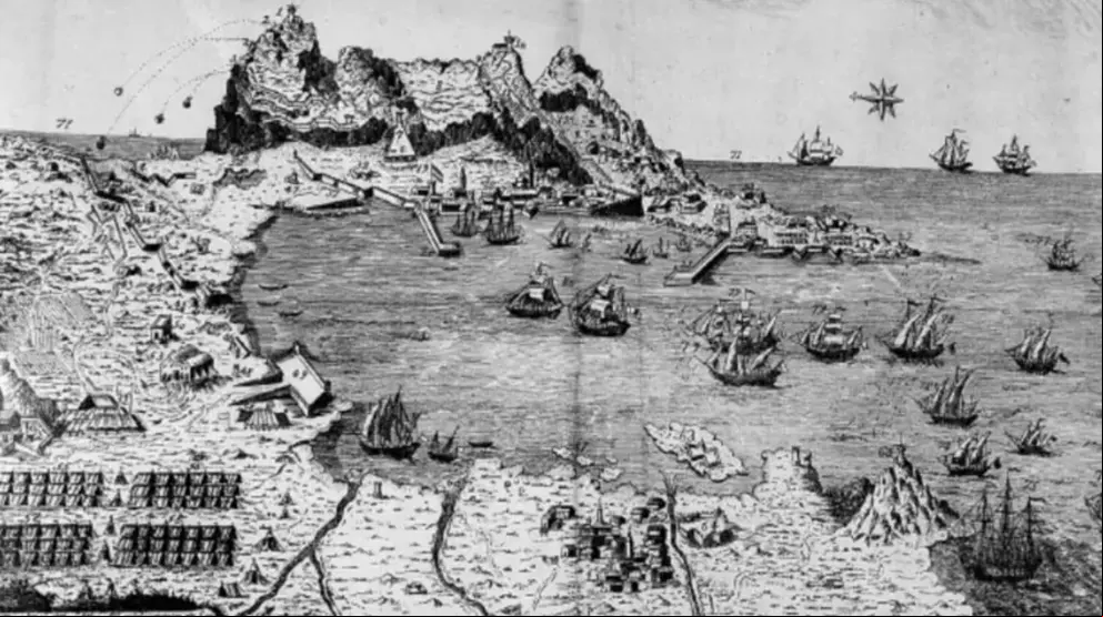 Grabado del Gran Asedio a Gibraltar Museo Naval