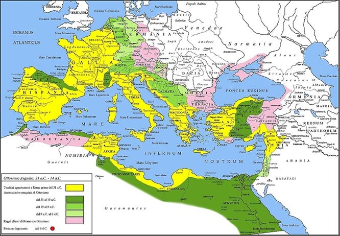 Extensión del Imperio romano bajo el reinado de Augusto