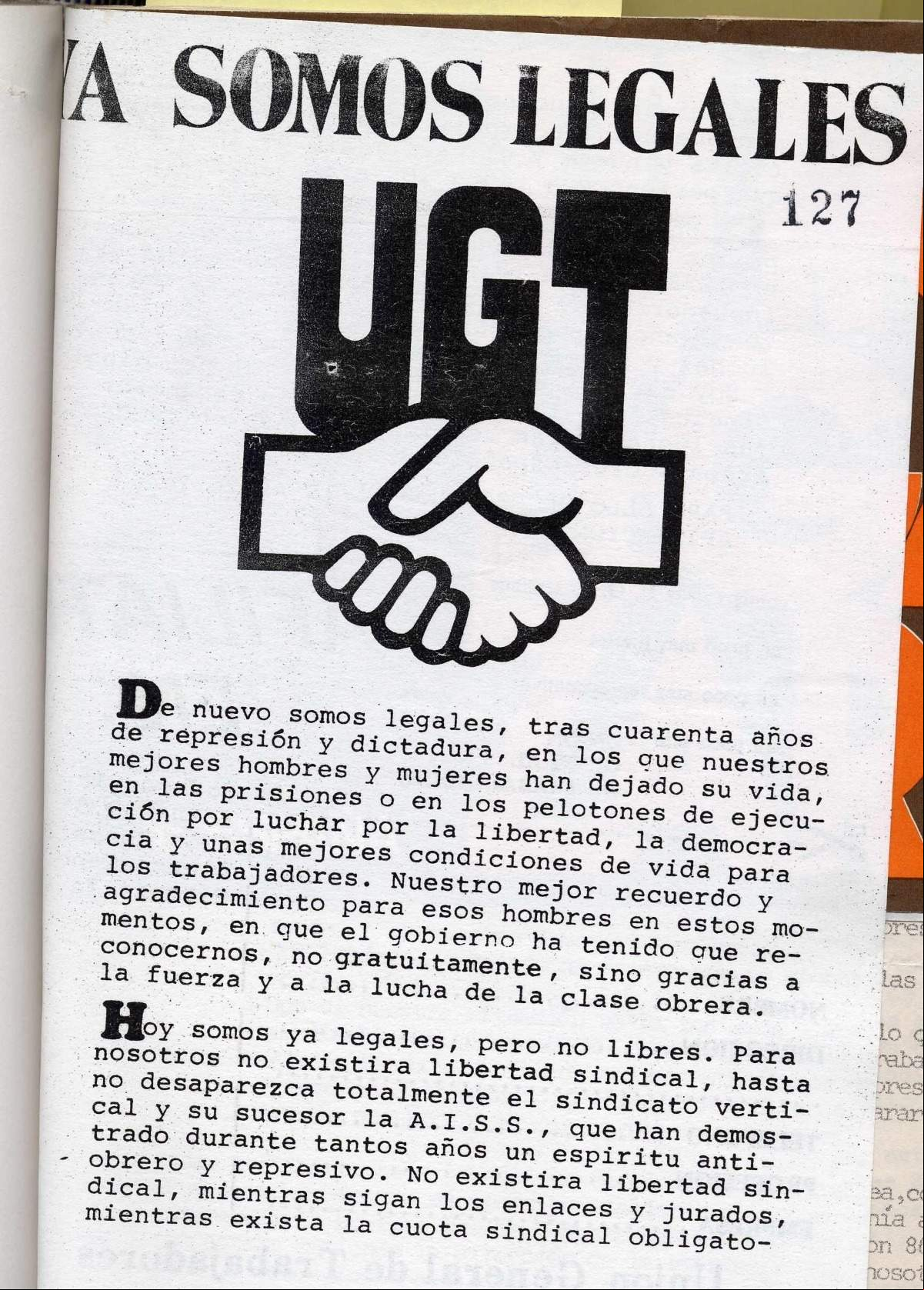 UGT. Ya somos legales. Fondo Antonio Díez Yagüe. Fundación F. Largo Caballero
