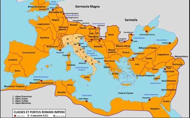 Distribución de las flotas romanas y sus principales bases durante el principado de Octavio