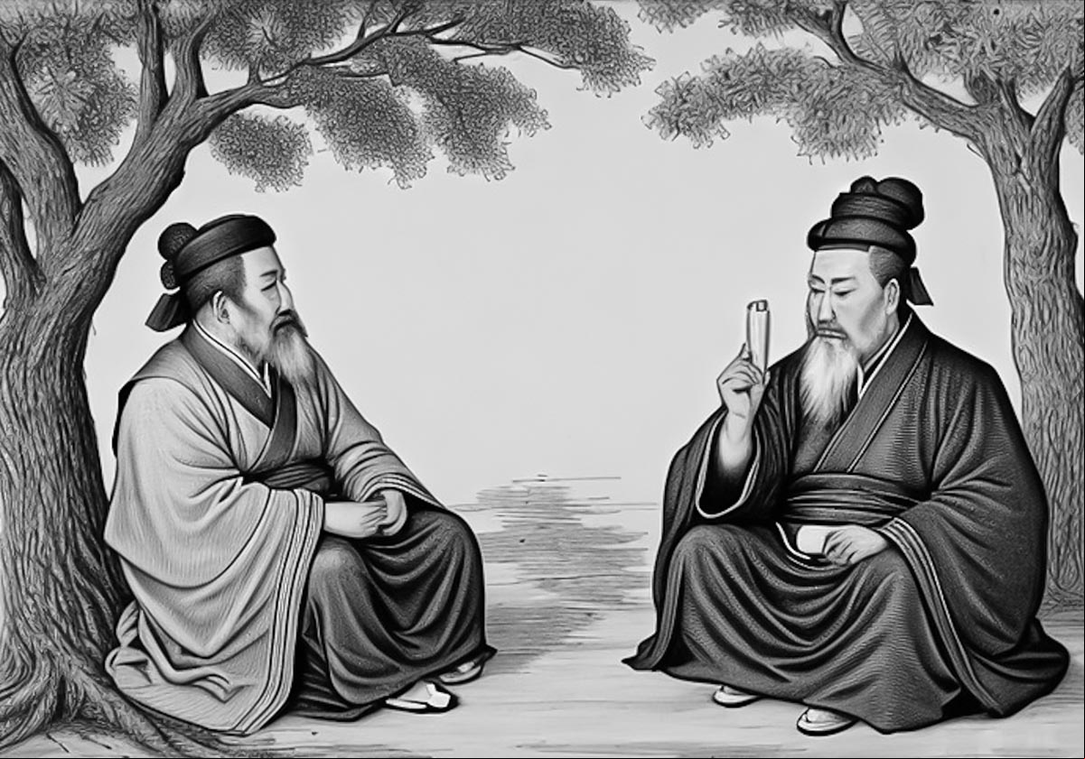 Libre recreación por el autor de dos filósofos chinos