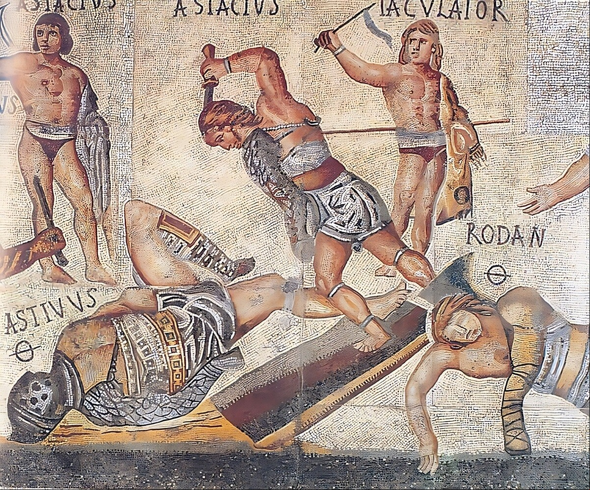 Retiarius_vs_secutor_from_Borghese_mosaic